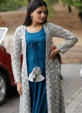 Blue Rayon Printed Readymade Designer Gown - 3