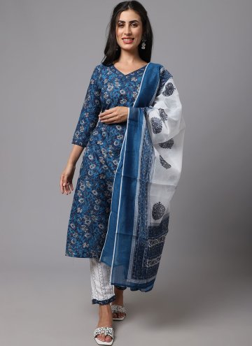 Blue Rayon Printed Salwar Suit for Festival