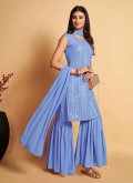 Blue Readymade Anarkali Salwar Suit in Georgette with Sequins Work - 3
