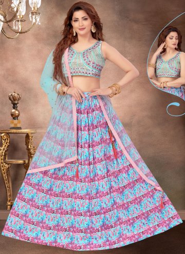 Blue Readymade Lehenga Choli in Silk with Embroidered
