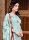 Blue Salwar Suit in Chanderi with Embroidered - 1