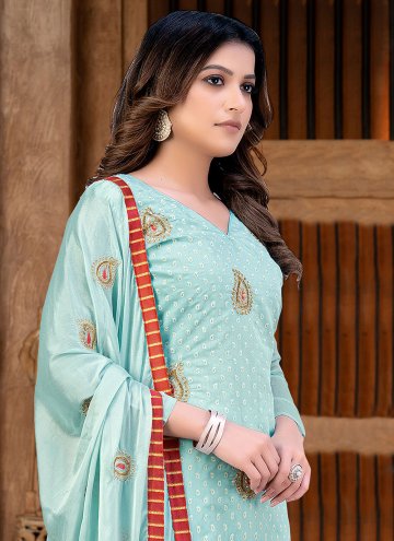 Blue Salwar Suit in Chanderi with Embroidered