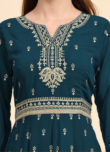 Blue Salwar Suit in Faux Georgette with Embroidered