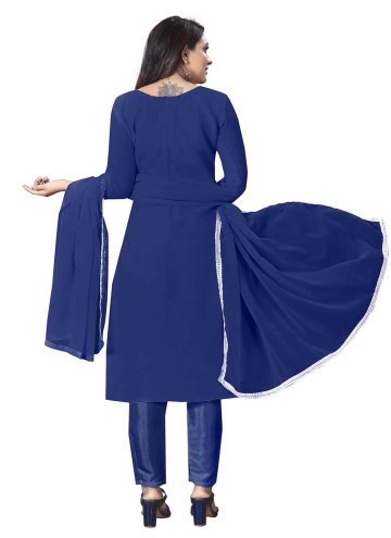 Blue Salwar Suit in Georgette with Embroidered