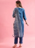 Blue Salwar Suit in Silk Blend with Embroidered - 1