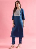 Blue Salwar Suit in Silk Blend with Embroidered - 3