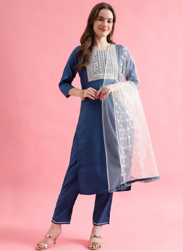 Blue Salwar Suit in Silk Blend with Embroidered