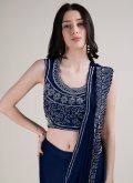 Blue Satin Silk Beads Designer Saree for Ceremonial - 1