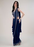 Blue Satin Silk Beads Designer Saree for Ceremonial - 3