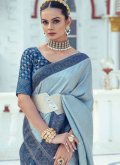 Blue Satin Woven Contemporary Saree - 1