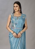 Blue Shimmer Georgette Embroidered Contemporary Saree for Ceremonial - 1