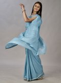 Blue Shimmer Georgette Embroidered Contemporary Saree for Ceremonial - 2