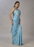 Blue Shimmer Georgette Embroidered Contemporary Saree for Ceremonial - 3