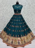 Blue Silk Embroidered Designer Lehenga Choli for Engagement - 1