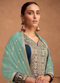 Blue Silk Embroidered Designer Salwar Kameez for Engagement - 1