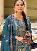 Blue Silk Embroidered Palazzo Suit - 2