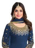 Blue Silk Embroidered Salwar Suit - 1