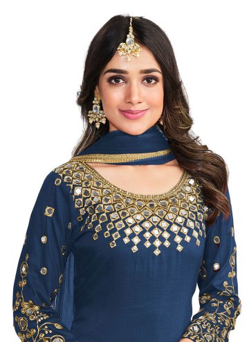 Blue Silk Embroidered Salwar Suit