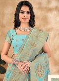 Blue Silk Embroidered Trendy Saree for Party - 1