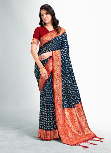 Blue Silk Fancy work Classic Designer Saree for En