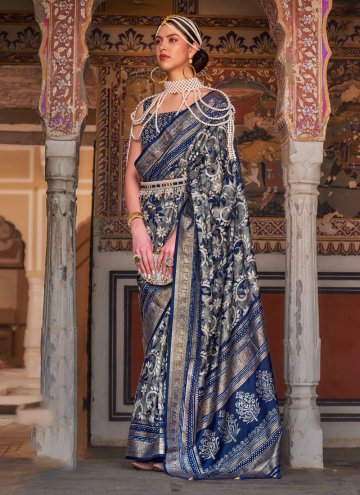 Blue Silk Patola Print Traditional Saree for Casual