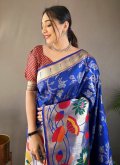 Blue Silk Woven Classic Designer Saree - 1