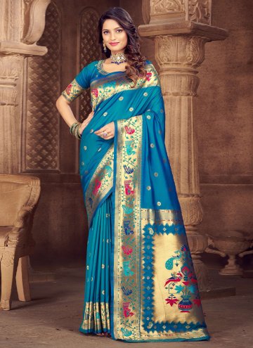 Blue Silk Woven Contemporary Saree for Engagement