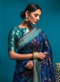 Blue Silk Woven Designer Saree - 1