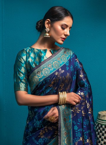 Blue Silk Woven Designer Saree