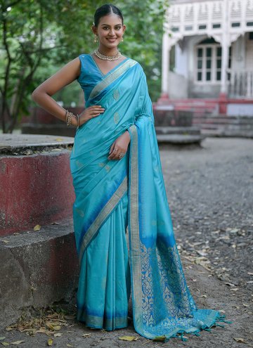 Blue Silk Woven Trendy Saree