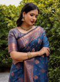 Blue Silk Woven Trendy Saree for Ceremonial - 1
