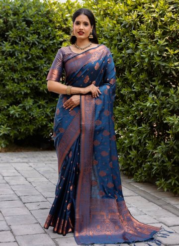 Blue Silk Woven Trendy Saree for Ceremonial