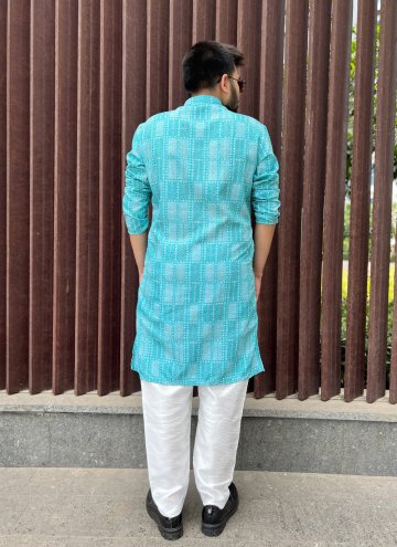 Blue Soft Cotton Embroidered Kurta Pyjama