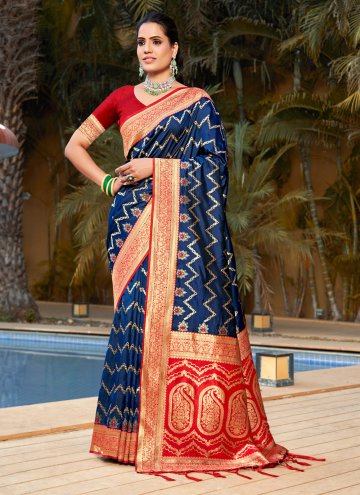 Blue Traditional Saree in Banarasi with Woven