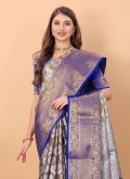 Blue Traditional Saree in Organza with Woven - 1