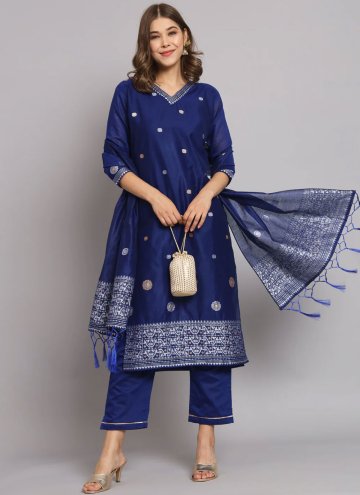 Blue Trendy Salwar Kameez in Cotton Silk with Wove