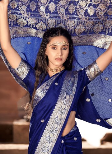 Blue Trendy Saree in Satin Silk with Woven