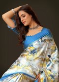 Blue Trendy Saree in Satin with Digital Print - 1