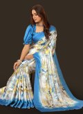 Blue Trendy Saree in Satin with Digital Print - 2