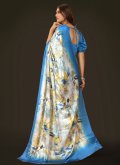 Blue Trendy Saree in Satin with Digital Print - 3