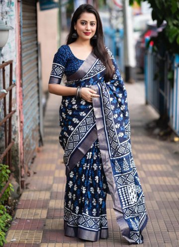 Blue Trendy Saree in Silk with Printed