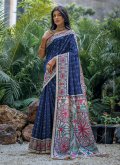 Blue Tussar Silk Woven Classic Designer Saree for Casual - 3