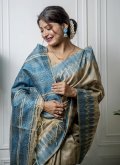 Blue Tussar Silk Woven Trendy Saree for Casual - 2