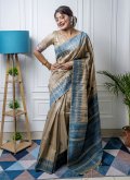 Blue Tussar Silk Woven Trendy Saree for Casual - 3