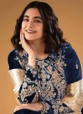 Blue Velvet Embroidered Trendy Pakistani Suit for Ceremonial - 1