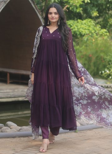 Booti Work Faux Georgette Purple Salwar Suit
