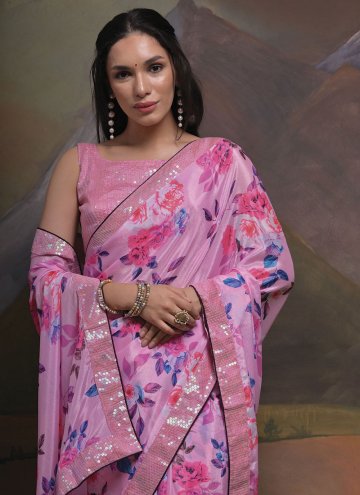 Border Chinon Pink Classic Designer Saree