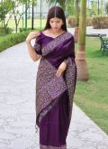 Border Raw Silk Purple Casual Saree - 1