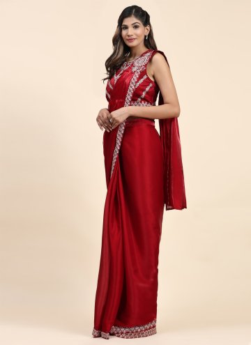 Border Satin Silk Red Trendy Saree
