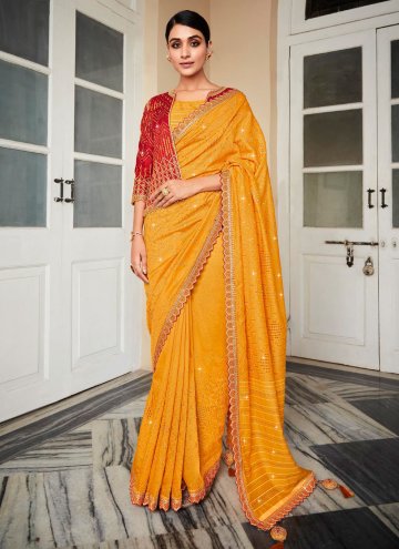 Border Silk Orange Classic Designer Saree